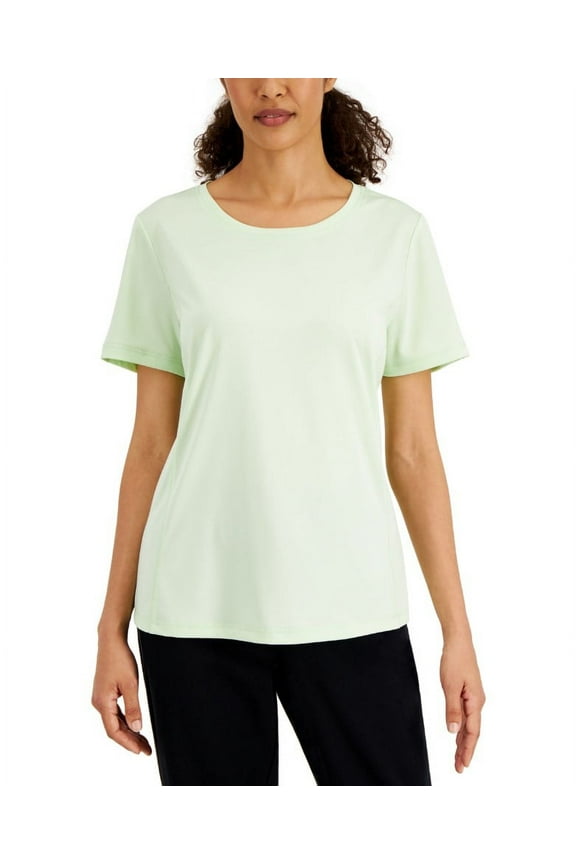 Women's Scoop Neckline Short Sleeve Solid Knit T-Shirt Calm Aloe (Calm Aloe, XS)