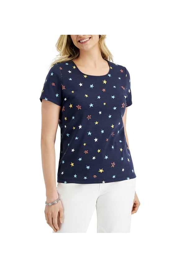 Women's Scoop Neckline Short Sleeve Star Power Tee Intrepid Blue (Intrepid Blue, L)