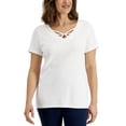 thumbnail image 1 of Karen Scott Womens Cotton Crisscross V Neck Top Bright White L, 1 of 1