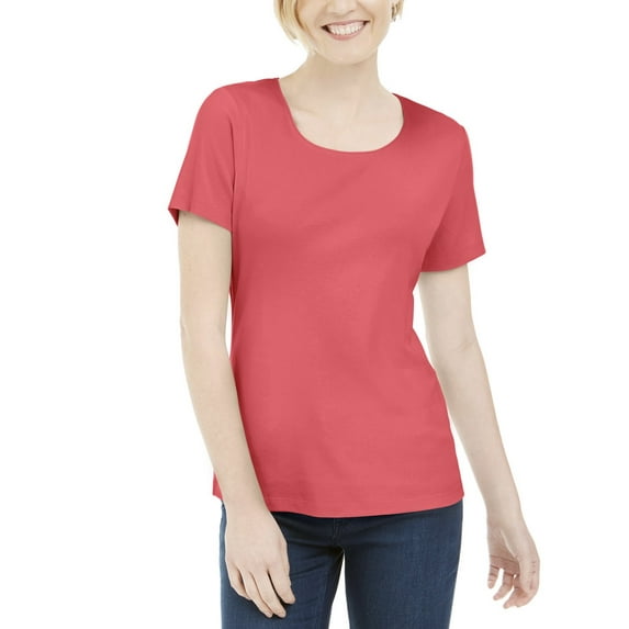Karen Scott Women's Short Sleeve Scoop Neck Top Peony Coral Size S