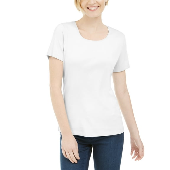 Karen Scott Women's Short Sleeve Scoop Neck Top White Size Large