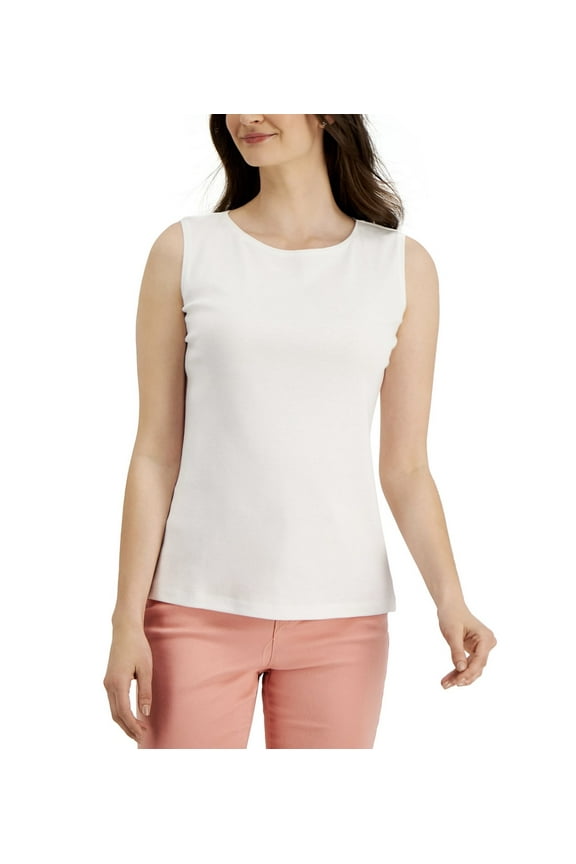 Women's Sleeveless Cotton Boatneck Tank Top Bright White (Bright White, XL)