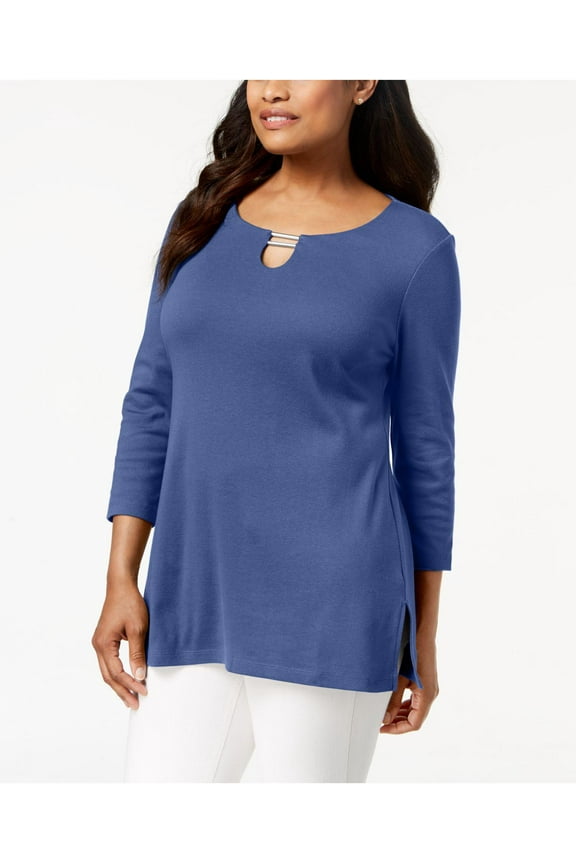 Women's Split-Neck Tunic Top Heather Indigo Size S