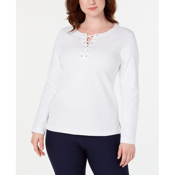 Karen Scott Women's Sport Lace-Up Sweatshirt White Size Small