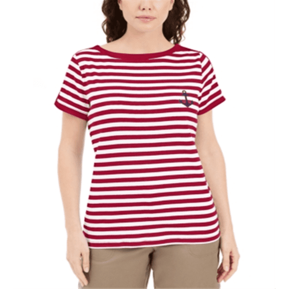 Karen Scott Women's Striped Anchor Top Red Size Large