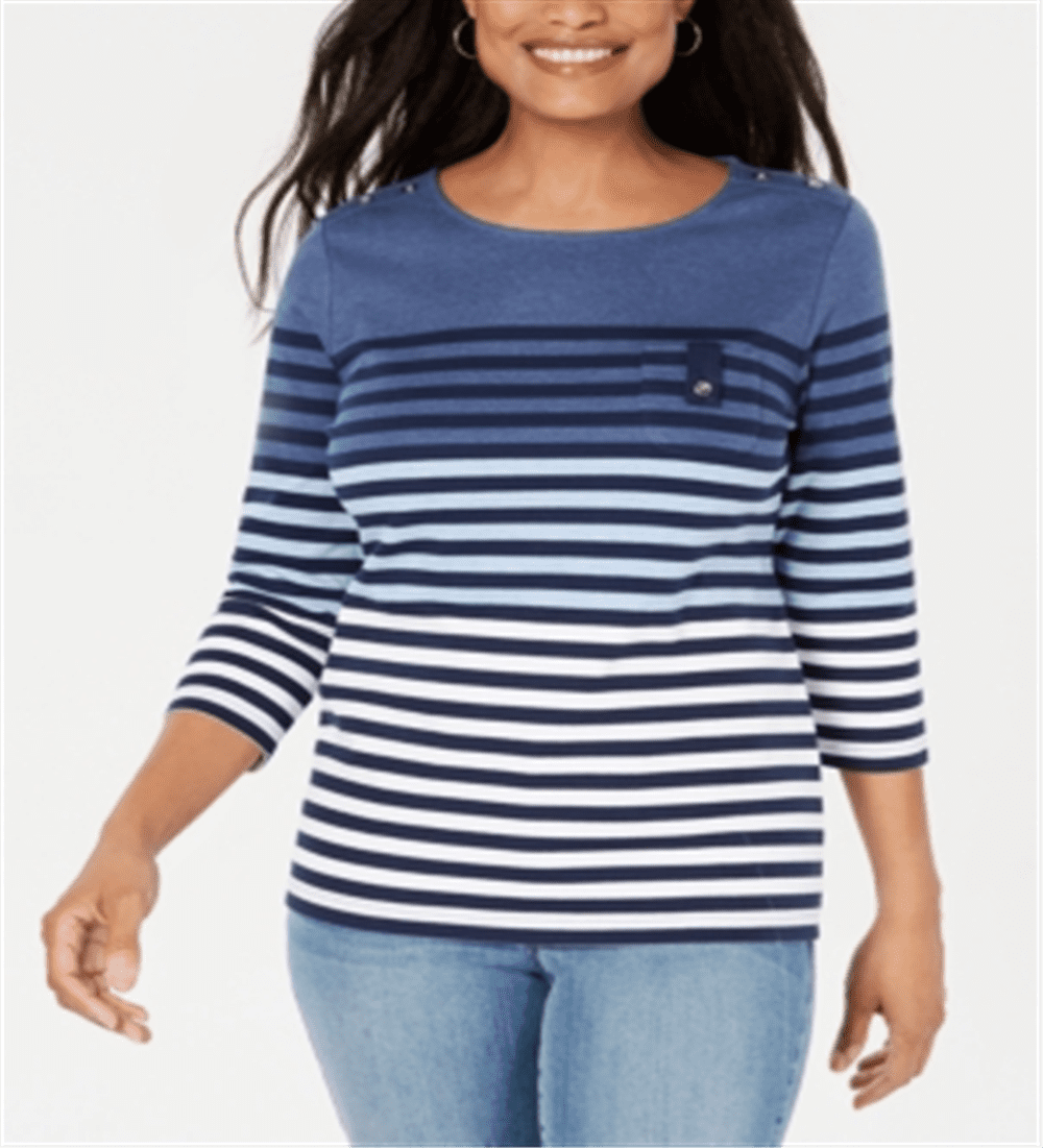 Karen Scott Womens Sport Printed Microfleece Top Blue Size X Small