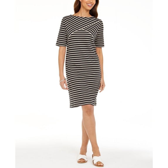 Karen Scott Women's Striped Shift Dress Black Size Medium