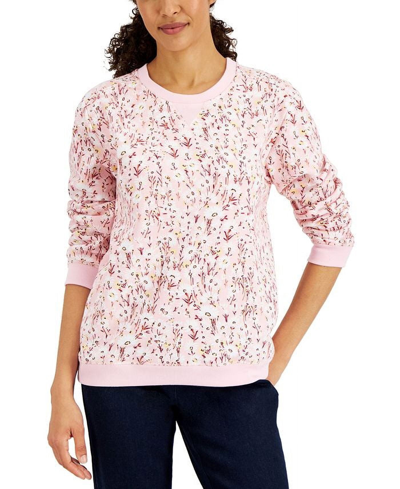 Karen Scott Womens Eyelet Shoulder V Neck Top Pink Size X Large main image 0