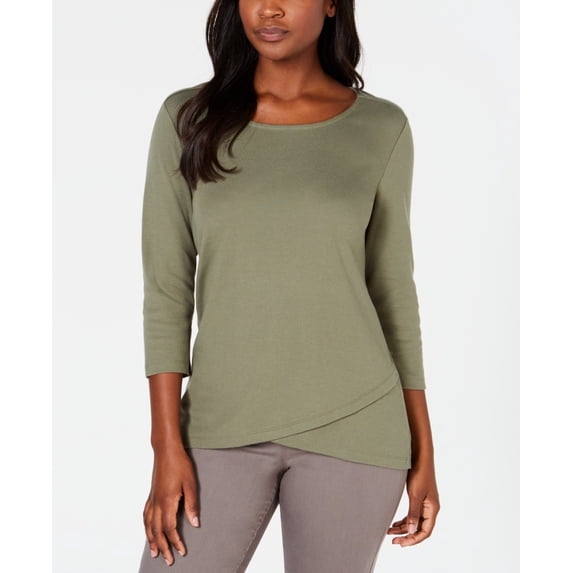 Karen Scott Women's Tulip Hem Top Green Size X-Small