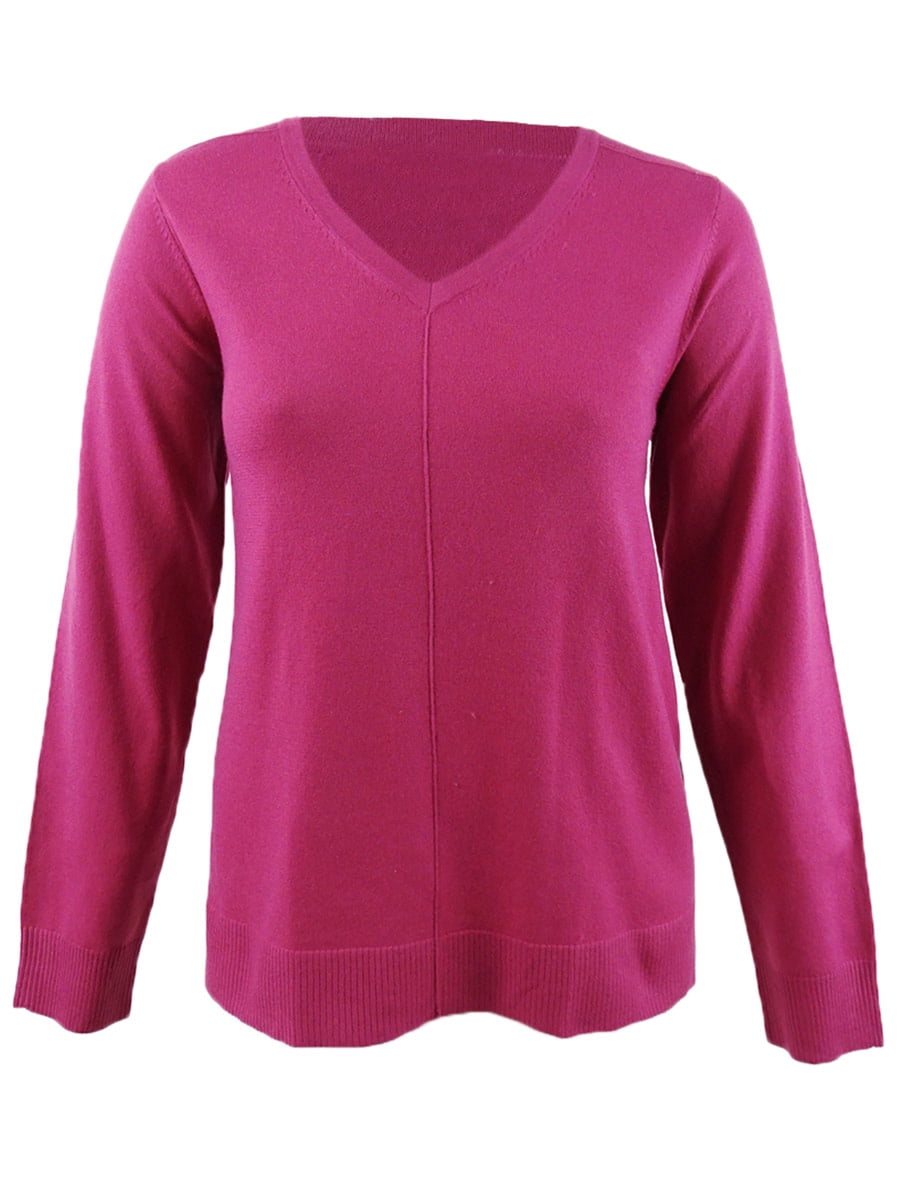 Karen Scott Women s V Neck Pullover Sweater XXL Magenta Heather