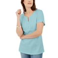 thumbnail image 1 of Karen Scott Women's Woven Split Neck Top Blue Size X-Large, 1 of 3