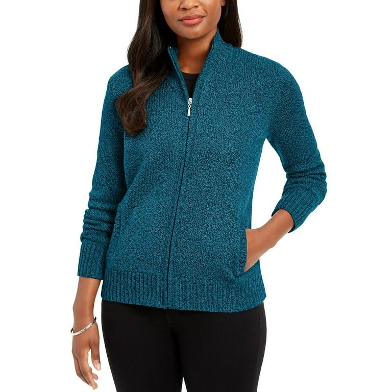 Karen Scott Women s Zip Front Cardigan Sweater Teal Size 2 Extra Large Walmart