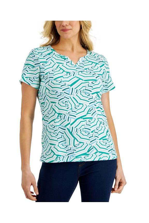 Womens Beach Umbrella Party Printed Top Green Verde XS