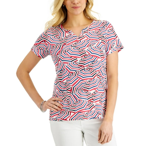 Karen Scott Womens Beach Umbrella Party Printed Top New Red Amore XS