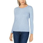 Karen Scott Womens Cable Knit Heathered Pullover Top Blue XL