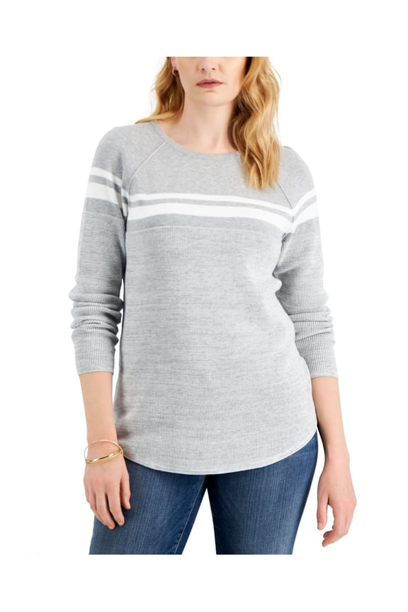 Womens Cotton Colorblocked Sweater Smoke Grey Heather S