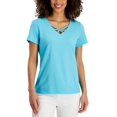 thumbnail image 1 of Karen Scott Womens Cotton Crisscross V Neck Top Aqua Oasis XS, 1 of 1