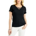 thumbnail image 1 of Karen Scott Womens Cotton Crisscross V Neck Top Deep Black S, 1 of 1