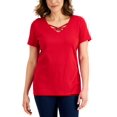 thumbnail image 1 of Karen Scott Womens Cotton Crisscross V Neck Top New Red Amore XL, 1 of 1