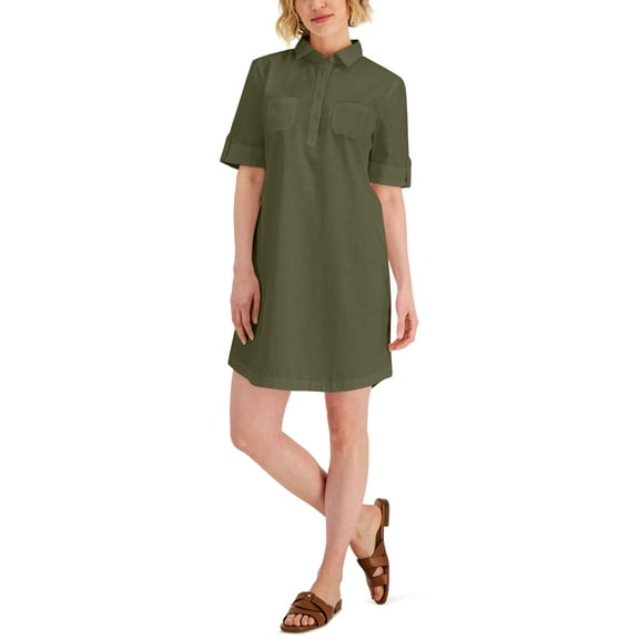 Karen Scott Womens Cotton Dress Winter Moss XS