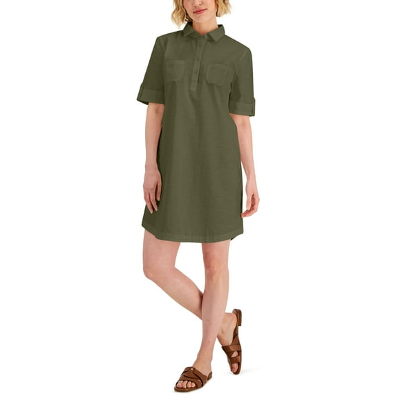 Karen Scott Womens Cotton Dress Winter Moss XS