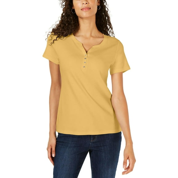Karen Scott Womens Cotton Henley T-Shirt