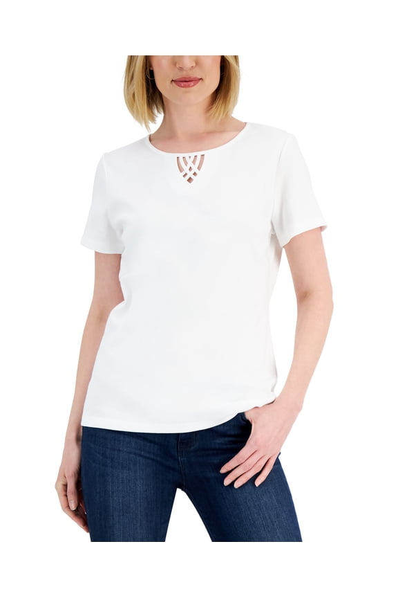 Womens Cotton Keyhole Top Bright White XL