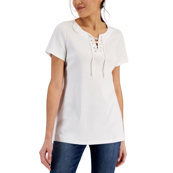 Karen Scott Womens Cotton Lace Up Tunic Bright White XL