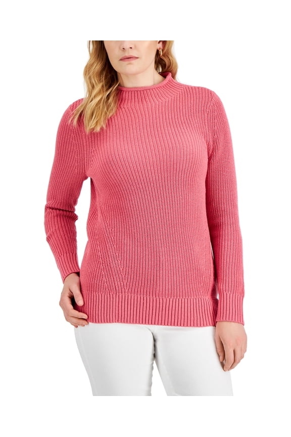 Womens Cotton Mock Neck Sweater Pink Orchid S