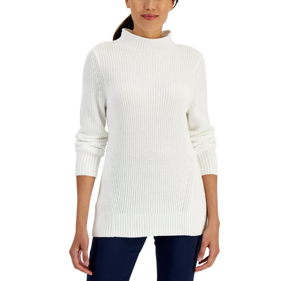 Karen Scott Womens Cotton Mock Neck Sweater Winter White S