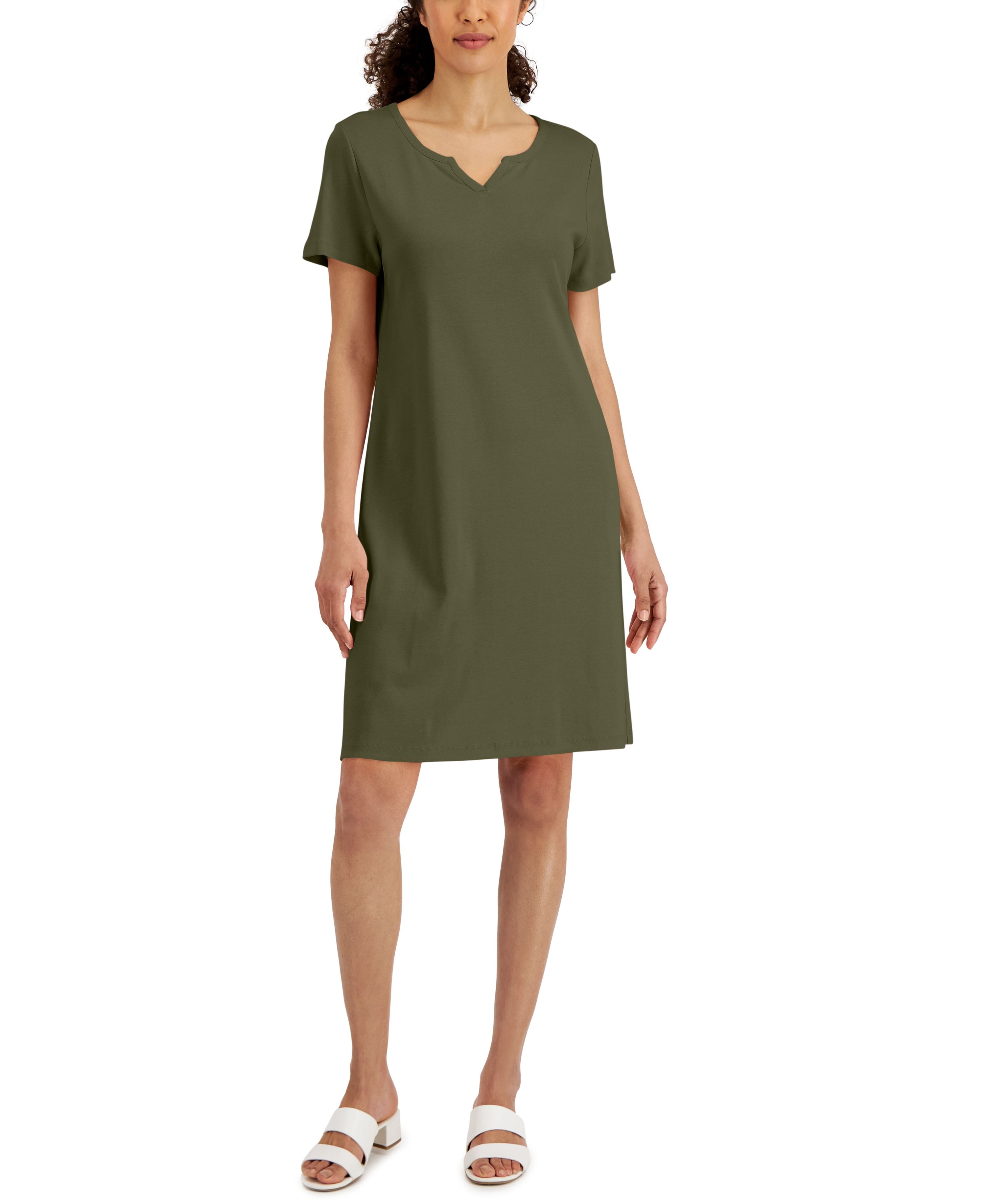 karen scott cotton dresses Karen Scott Plus Cotton Short Sleeve Dress Sixe: 2X Color Stonewall