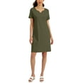 thumbnail image 1 of Karen Scott Womens Cotton Split Neck Dress Winter Moss M, 1 of 1