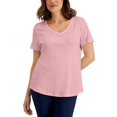 thumbnail image 1 of Karen Scott Womens Cotton Studded V Neck Top Boca Blush M, 1 of 1