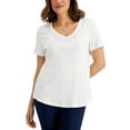 thumbnail image 1 of Karen Scott Womens Cotton Studded V Neck Top Bright White XL, 1 of 1