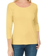 Karen Scott Womens Cotton Three Quarter Sleeves Top,Citron Aura,X-Large
