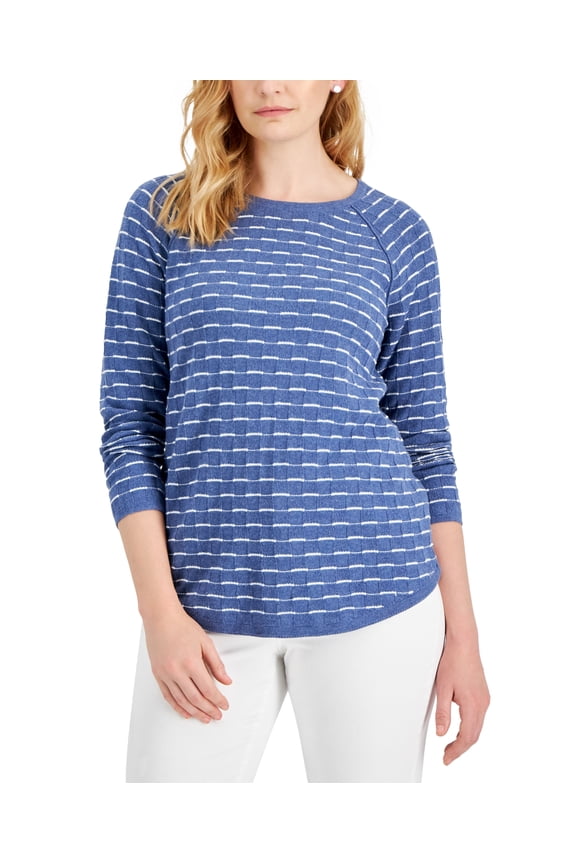 Womens Cotton Tuck Stitch Sweater Heather Indigo XS