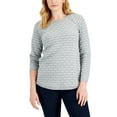 thumbnail image 1 of Karen Scott Womens Cotton Tuck Stitch Sweater Smoke,White Combo L, 1 of 1