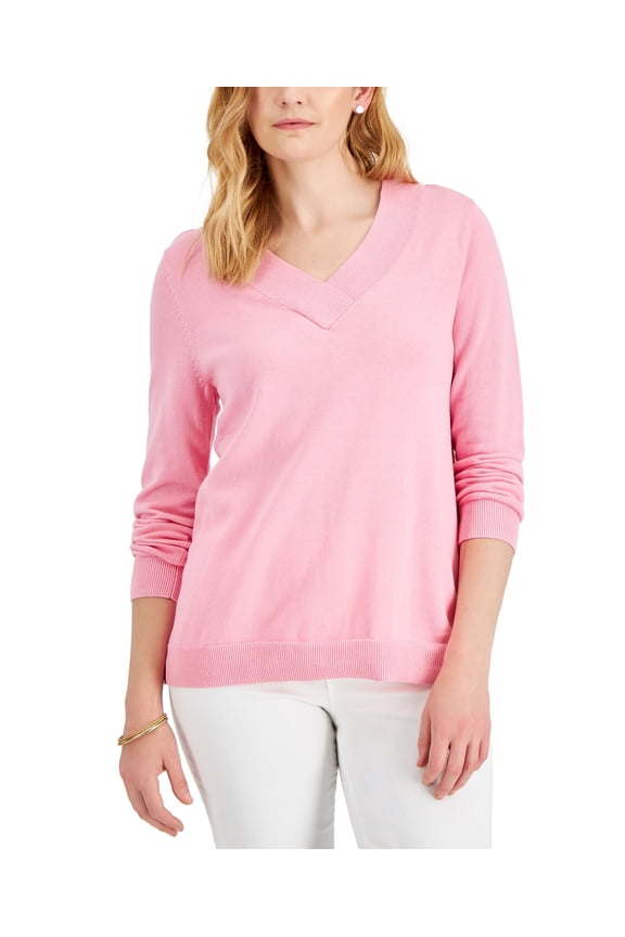 Womens Cotton V Neck Sweater Sea Pink XS