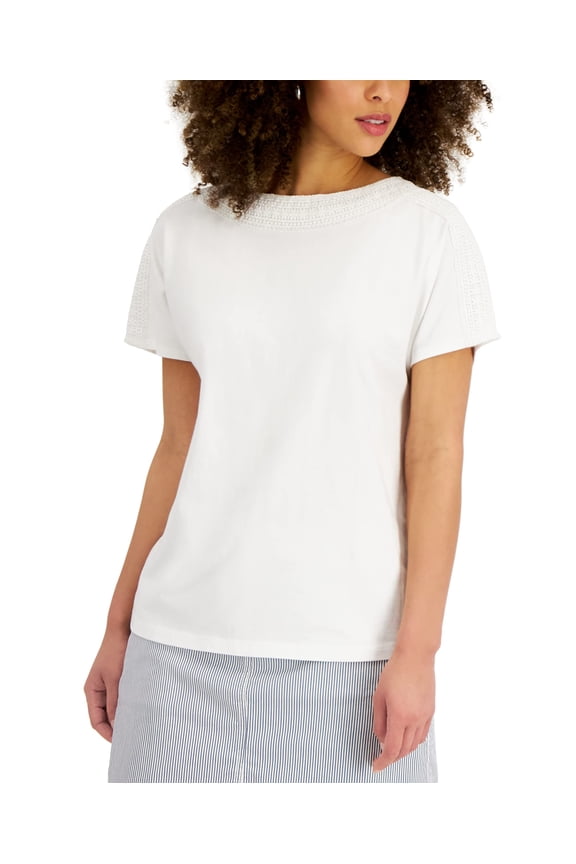 Womens Crochet Trim Top Bright White 2XL