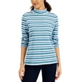thumbnail image 1 of Karen Scott Womens Desert Stripe Mock Neck Top Deep Jade XS, 1 of 1
