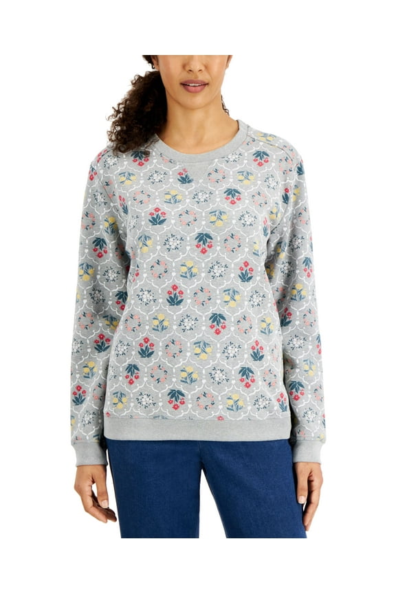 Womens Desi Printed Fleece Top Smoke Grey Heather XL