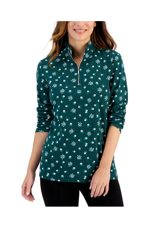Womens Diana Daisy Printed Quarter Zip Top Spruce Night XS