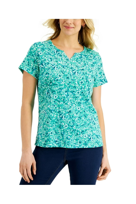 Womens Ditsy Dream Floral Print Top Green Verde M