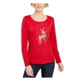 thumbnail image 1 of Karen Scott Womens Embellished Festive Graphic T-Shirt Red XL, 1 of 2