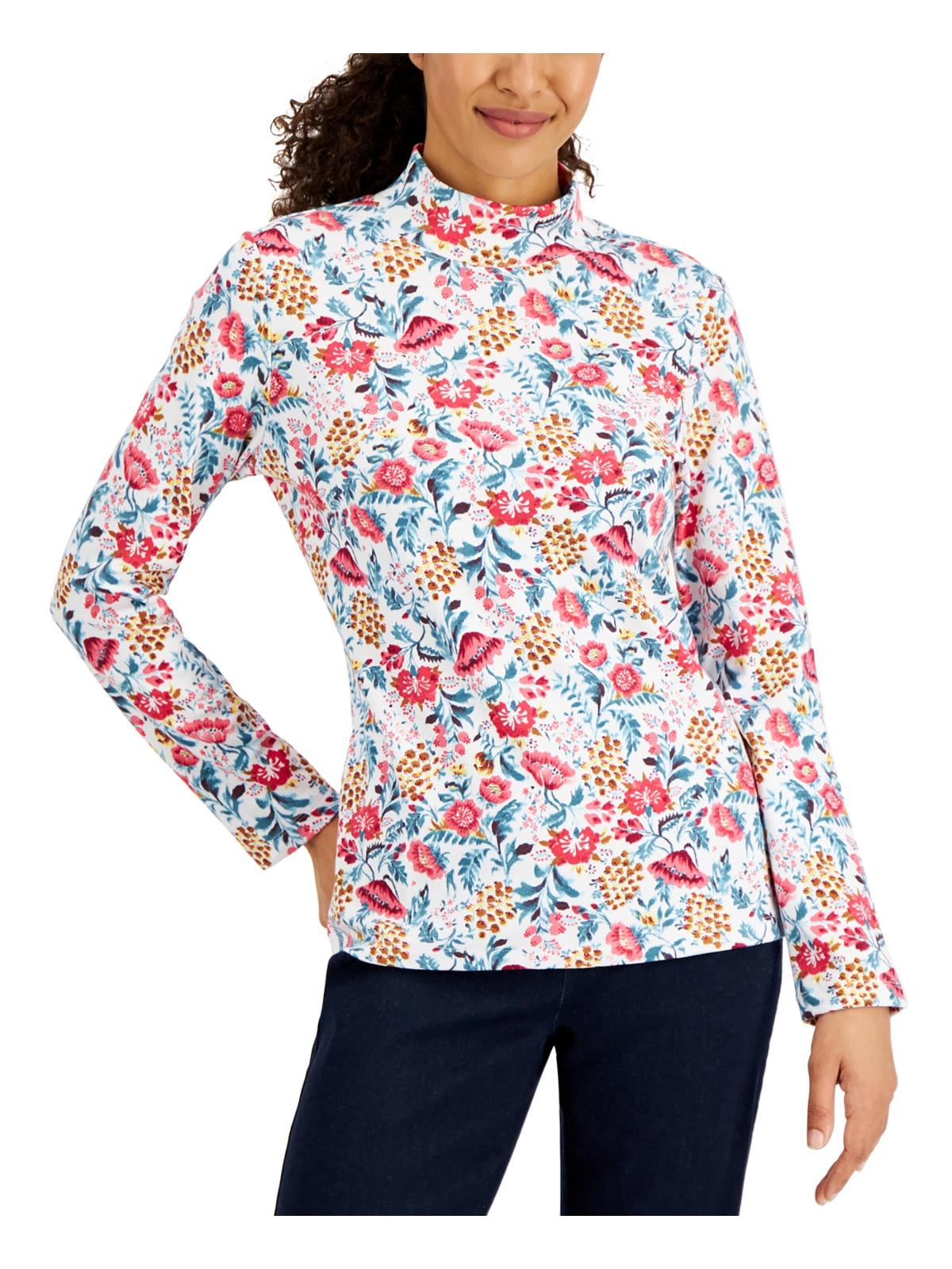 Karen Scott Womens Petite Snowflake Dot Printed Mock Neck Top Blue Size Petite Large main image 0