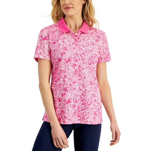 Karen Scott Womens Floral Polo Shirt Berry Ice S