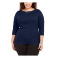 thumbnail image 1 of Karen Scott Womens Grommet Trim 3/4 Sleeve Top, 1 of 3
