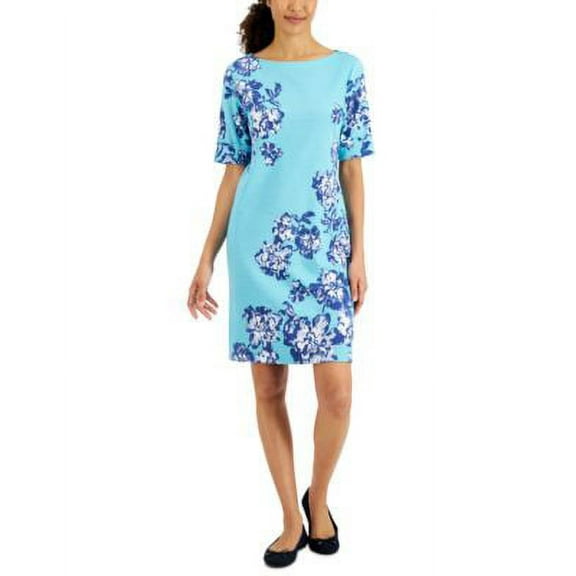 Karen Scott Womens Holiday Floral Printed Dress Aqua Oasis XL