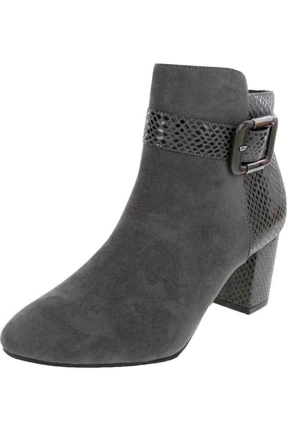 Womens Gray Scale Pattern Buckle Accent Ivyy Almond Toe Block Heel Zip-Up Booties 5 M
