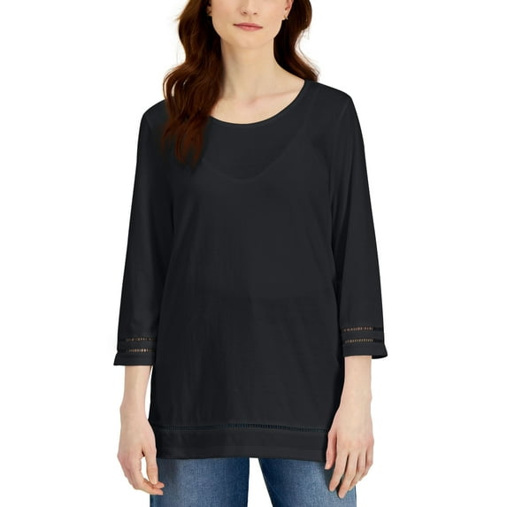 Karen Scott Womens Lattice Trim Top Deep Black XL